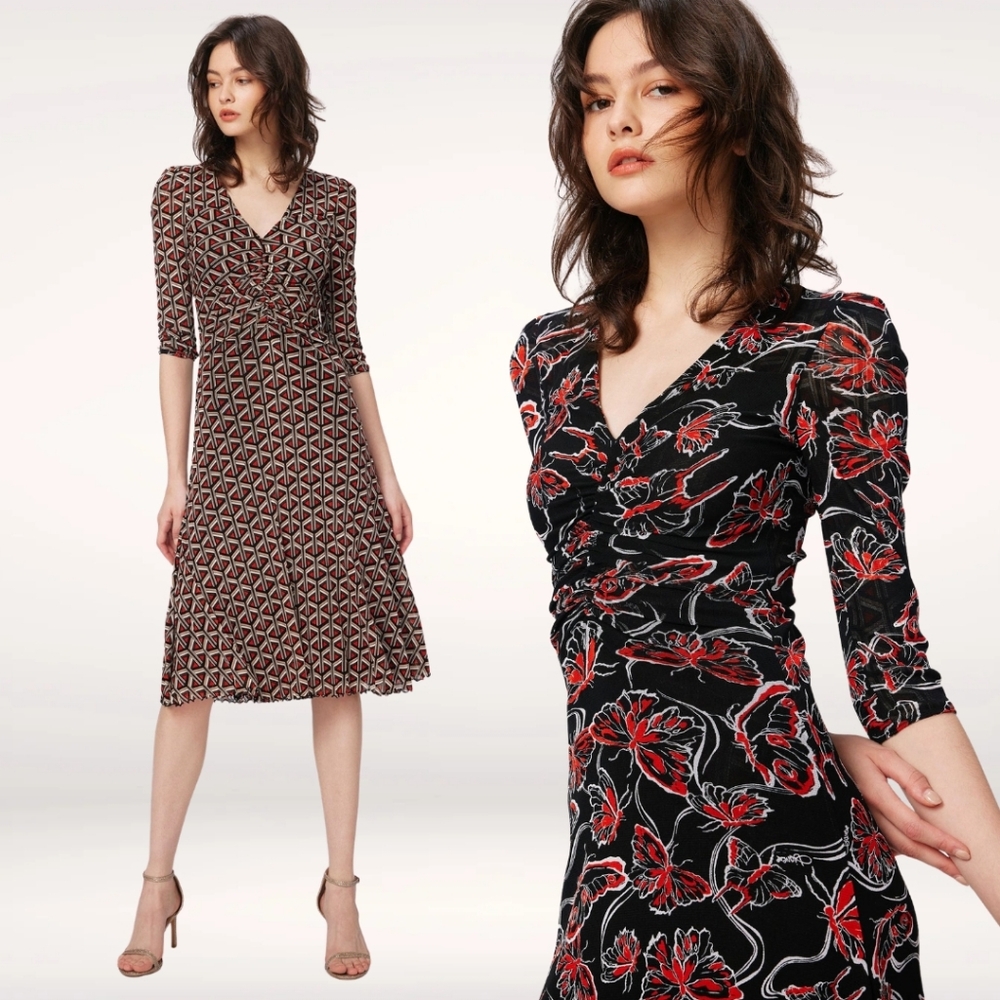 NEW Diane Von Furstenberg Ivan Reversible Mesh Dress Geometric/Butterfly Print M
